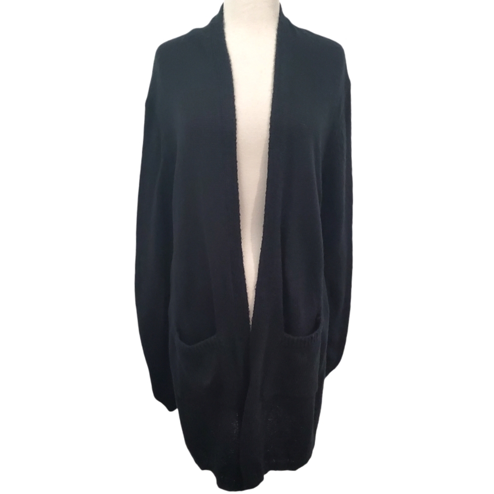 Wooden Ships Mohair Blend Open Front Wrap Loose Knit Cardigan Black Sz XS/S